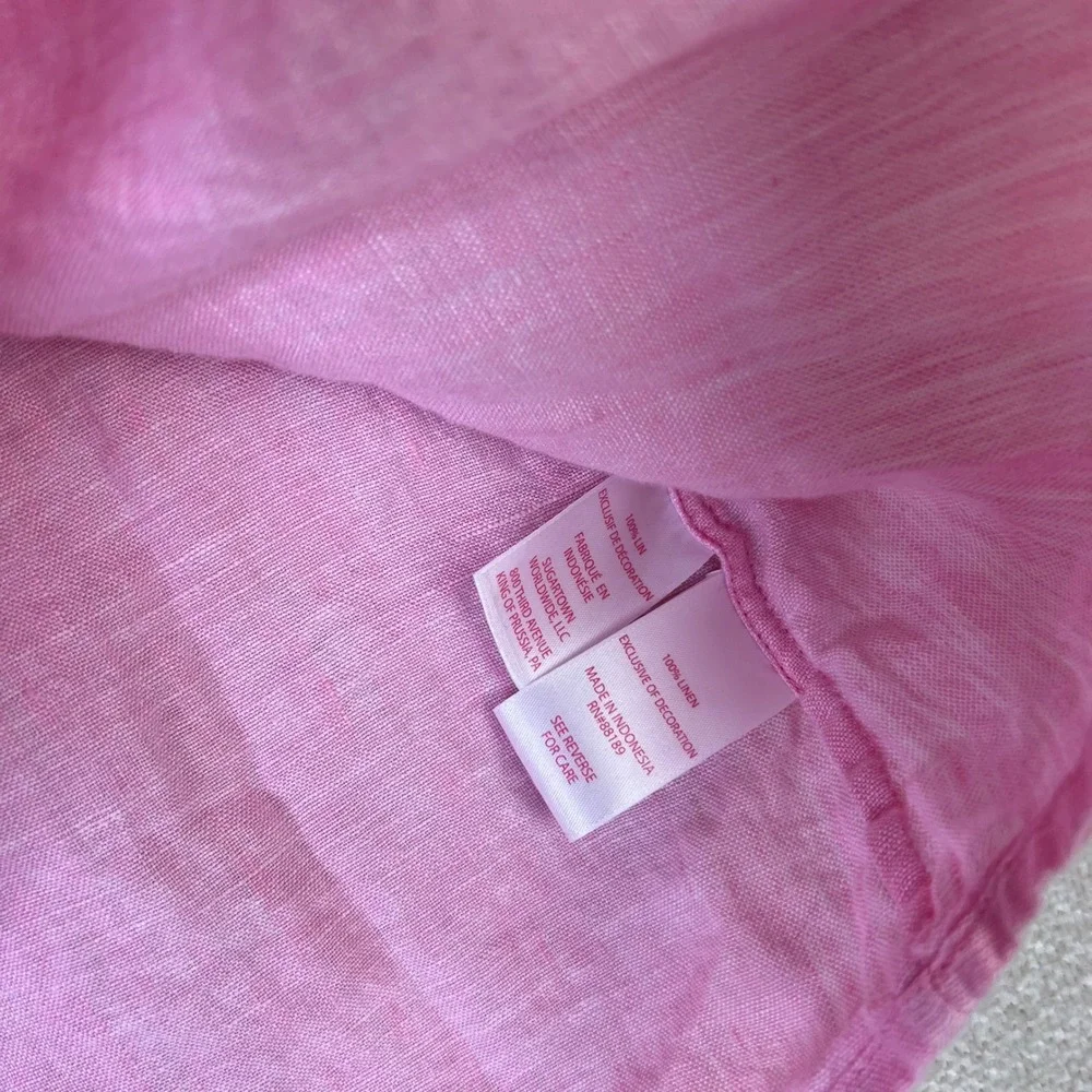 Lilly Pulitzer Pink 100% Linen Puff Sleeve Braided Trim Blouse Top Medium